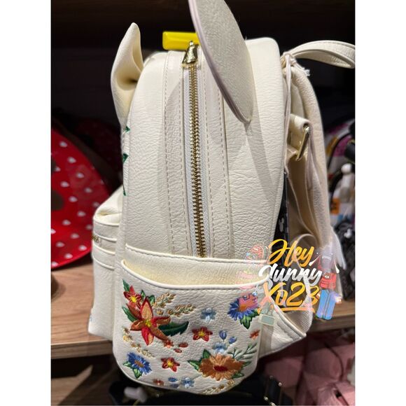 Loungefly Disney Minnie Mouse Embroidered Floral Bow Mini Backpack - Picture 3 of 4